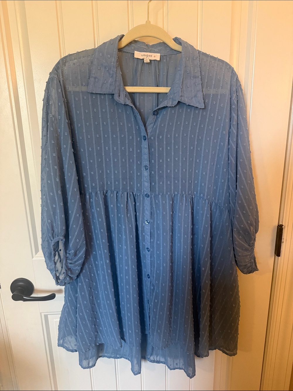 Umgee Dusty Blue Textured Button-Front Tunic